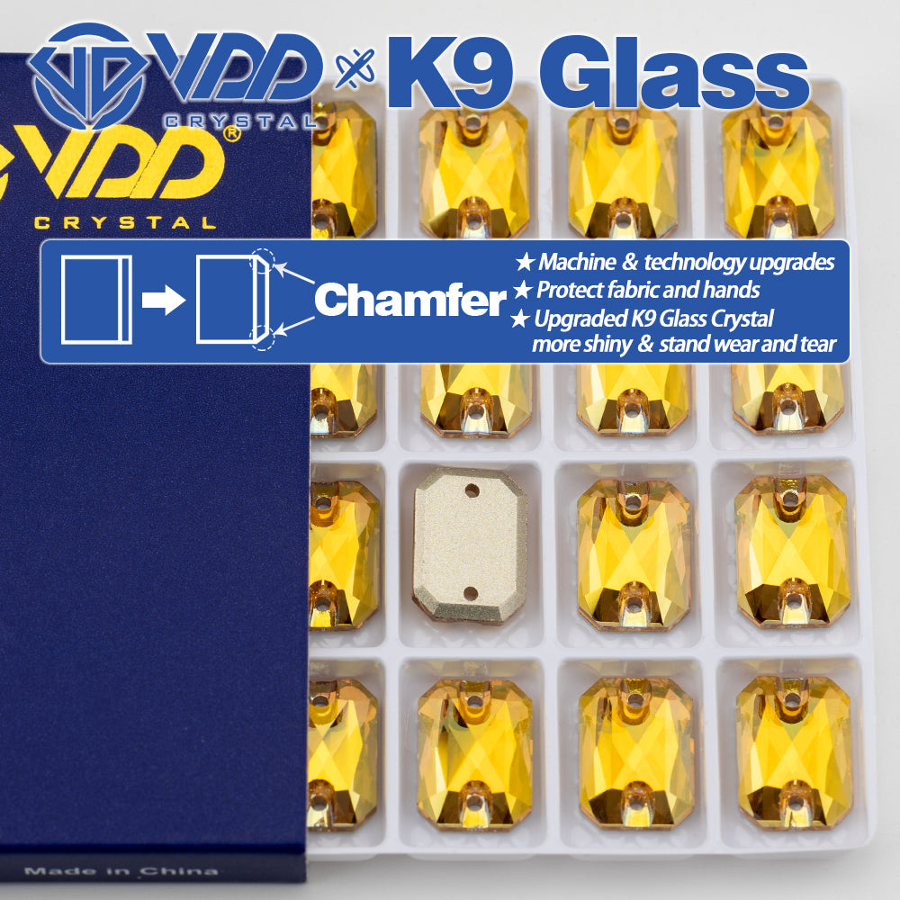 VDD S258 Sunshine Emerald Cut  Top Quality K9 Glass Sew on Rhinestones Crystal Flatback Sewing Stones for Clothes Decorations