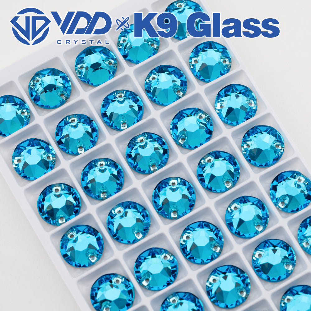 VDD S116 Aqua Blue 8 Big 8 Small Top Quality K9 Glass Sew on Rhinestones Crystal Flatback Sewing Stones for Clothes Decorations