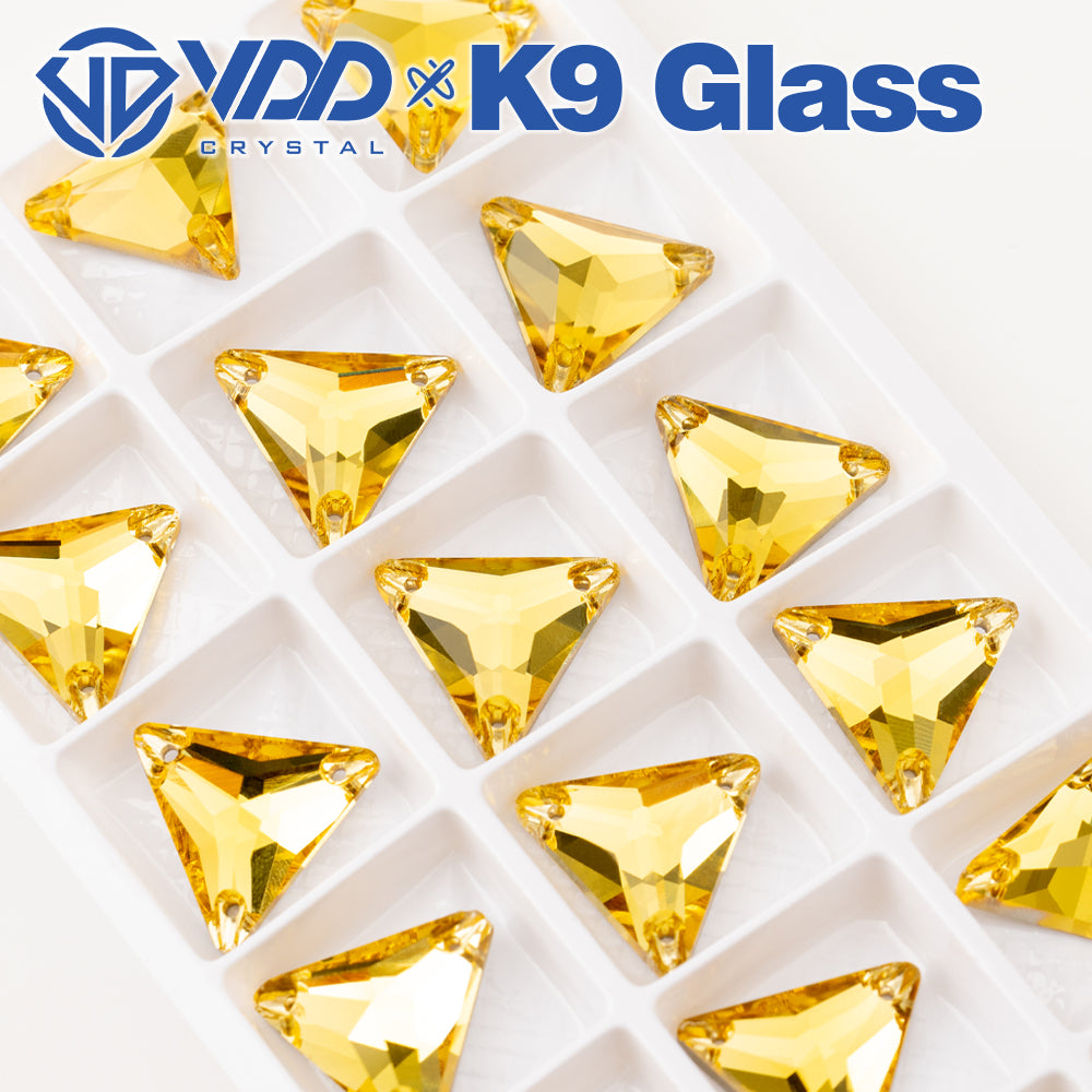 VDD S105 Sun.Topaz Triangle Top Quality K9 Glass Sew on Rhinestones Crystal Flatback Sewing Stones for Clothes Decorations