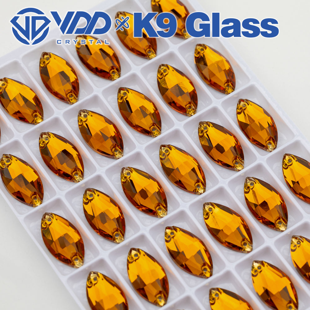 VDD S107 Coffee Navette Top Quality K9 Glass Sew on Rhinestones Crystal Flatback Sewing Strass Stones for Garment Decorations