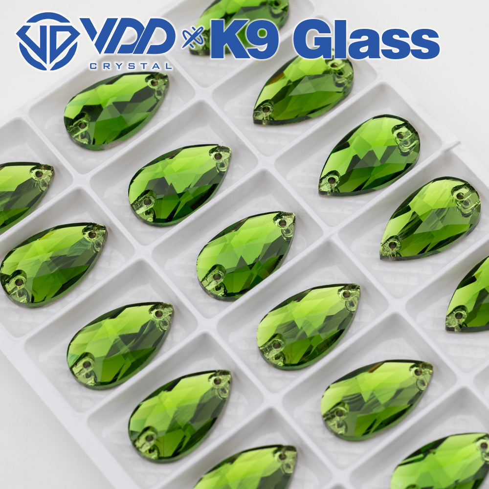 VDD S113 Fern Green Pear Top Quality K9 Glass Sew on Rhinestones Crystal Flatback Sewing Strass Stones for DIY Garment Decorations