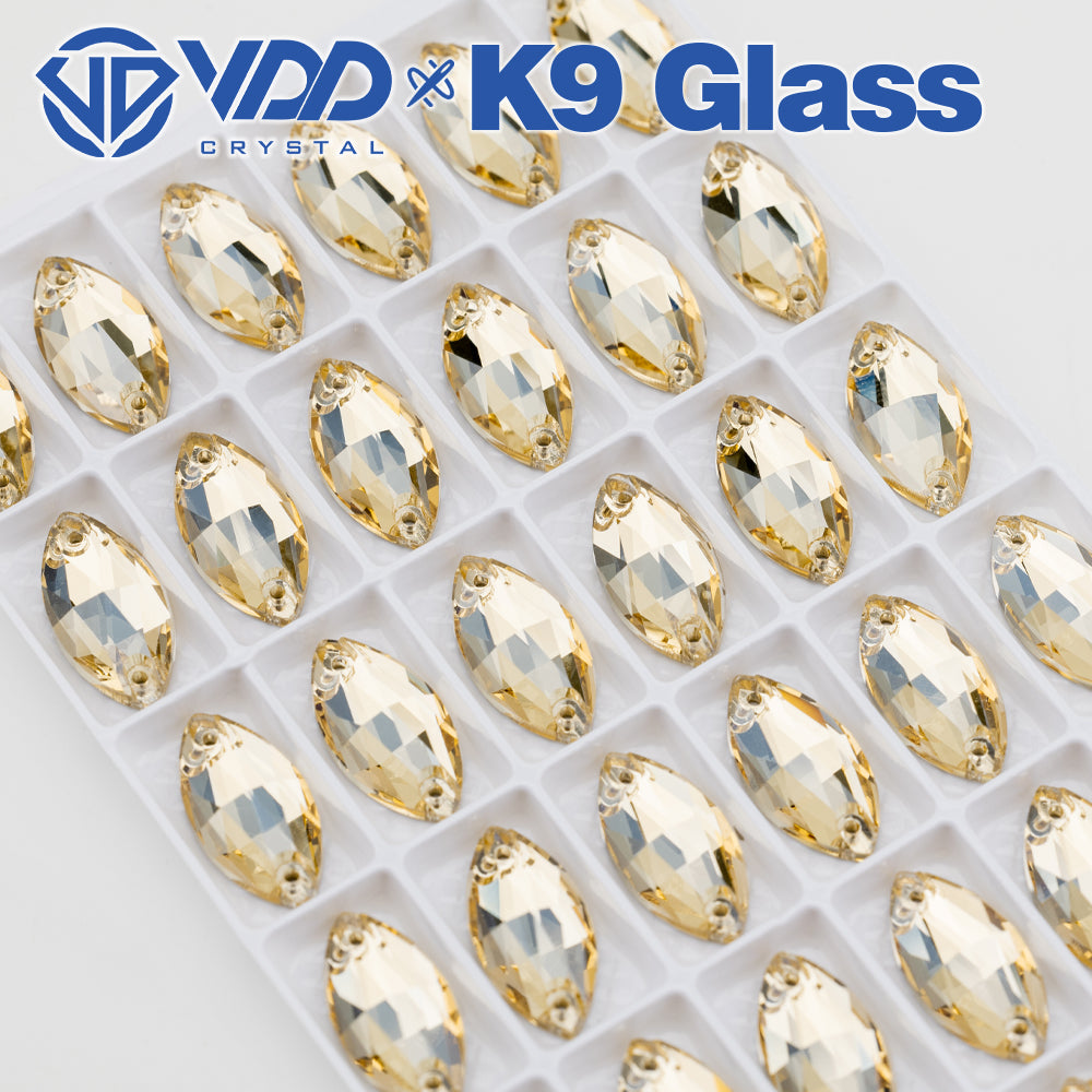 VDD S257 Golden Shadow  Navette Top Quality K9 Glass Sew on Rhinestones Crystal Flatback Sewing Strass Stones for Garment Decorations