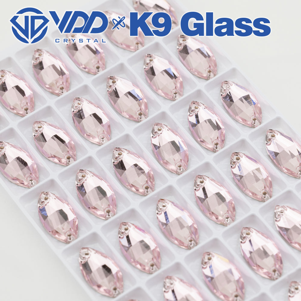 VDD S121 Light Rose Navette Top Quality K9 Glass Sew on Rhinestones Crystal Flatback Sewing Strass Stones for Garment Decorations