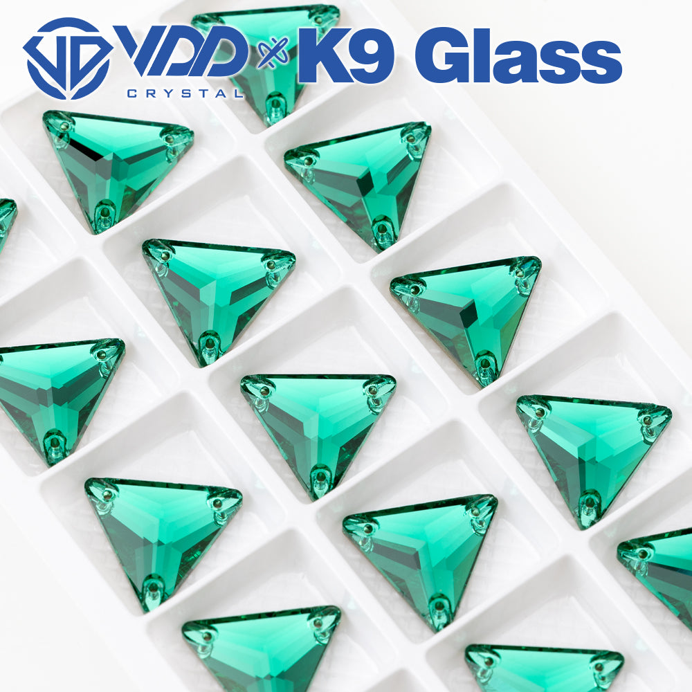 VDD S114 Green Zircon Triangle Top Quality K9 Glass Sew on Rhinestones Crystal Flatback Sewing Stones for Clothes Decorations