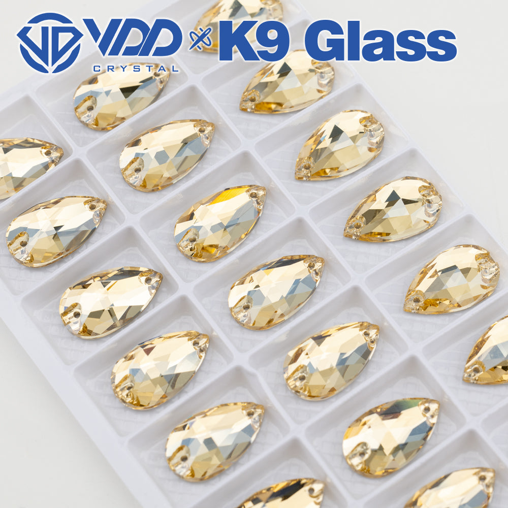 VDD S257 Golden Shadow Pear Top Quality K9 Glass Sew on Rhinestones Crystal Flatback Sewing Strass Stones for DIY Garment Decorations