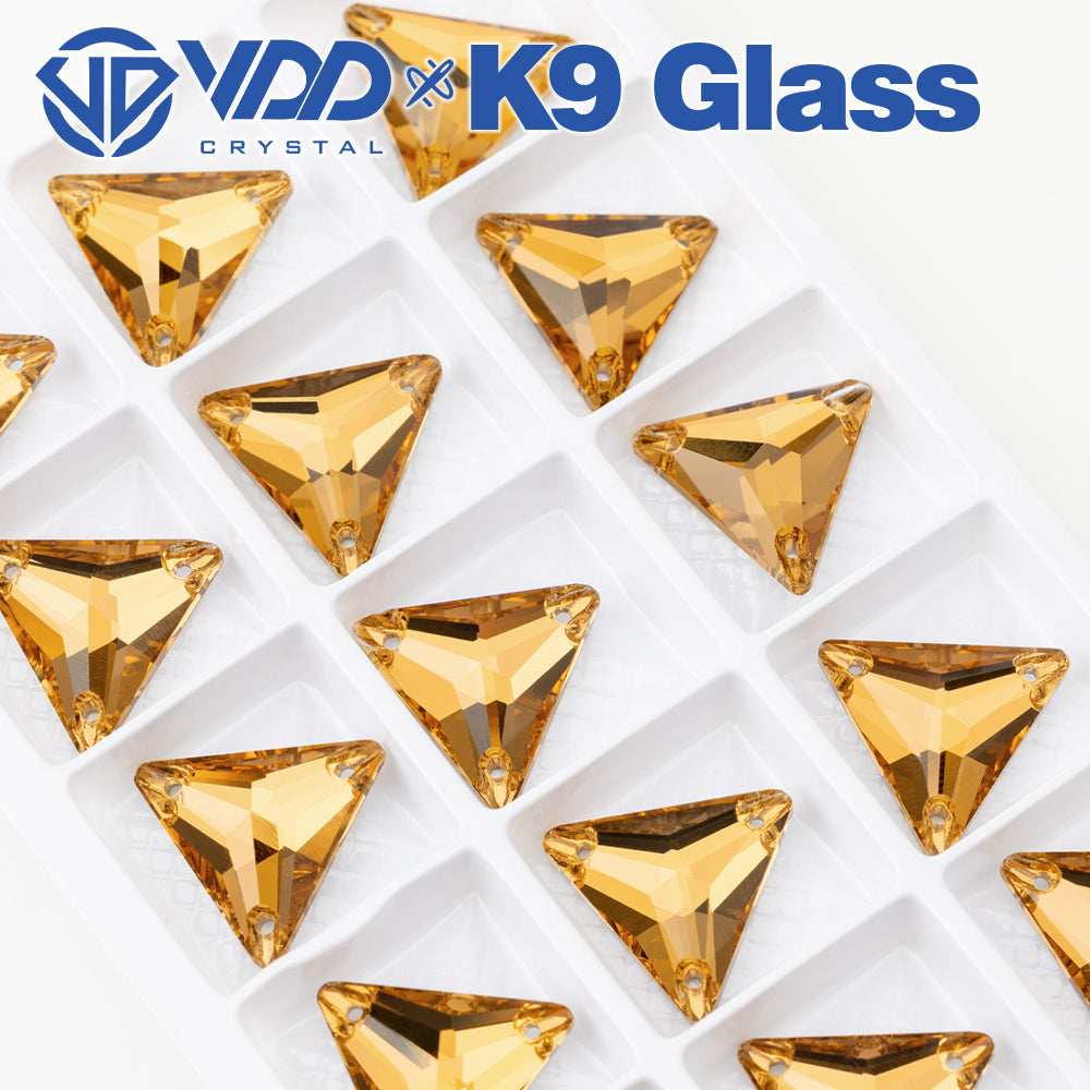 VDD S106 Lt.Co.Topaz Triangle Top Quality K9 Glass Sew on Rhinestones Crystal Flatback Sewing Stones for Clothes Decorations