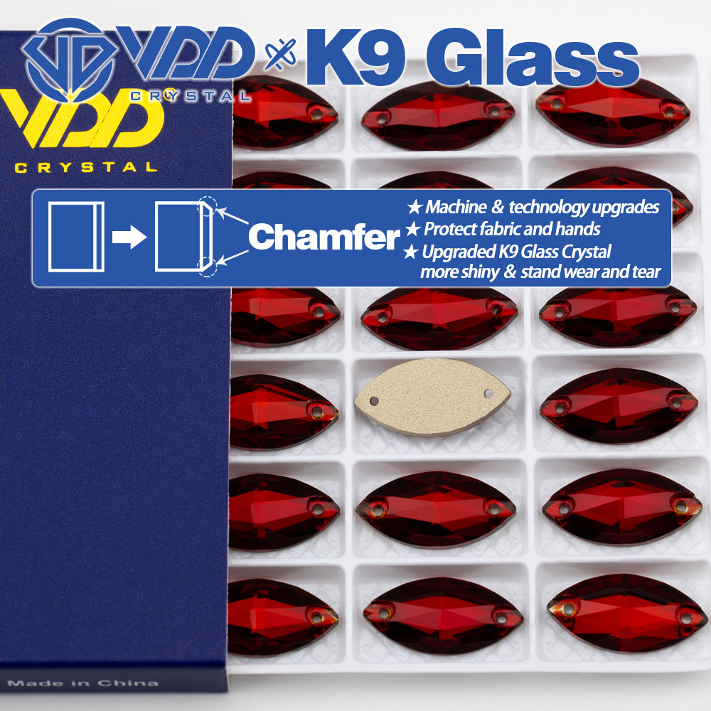VDD S110 Garnet Navette Top Quality K9 Glass Sew on Rhinestones Crystal Flatback Sewing Strass Stones for Garment Decorations
