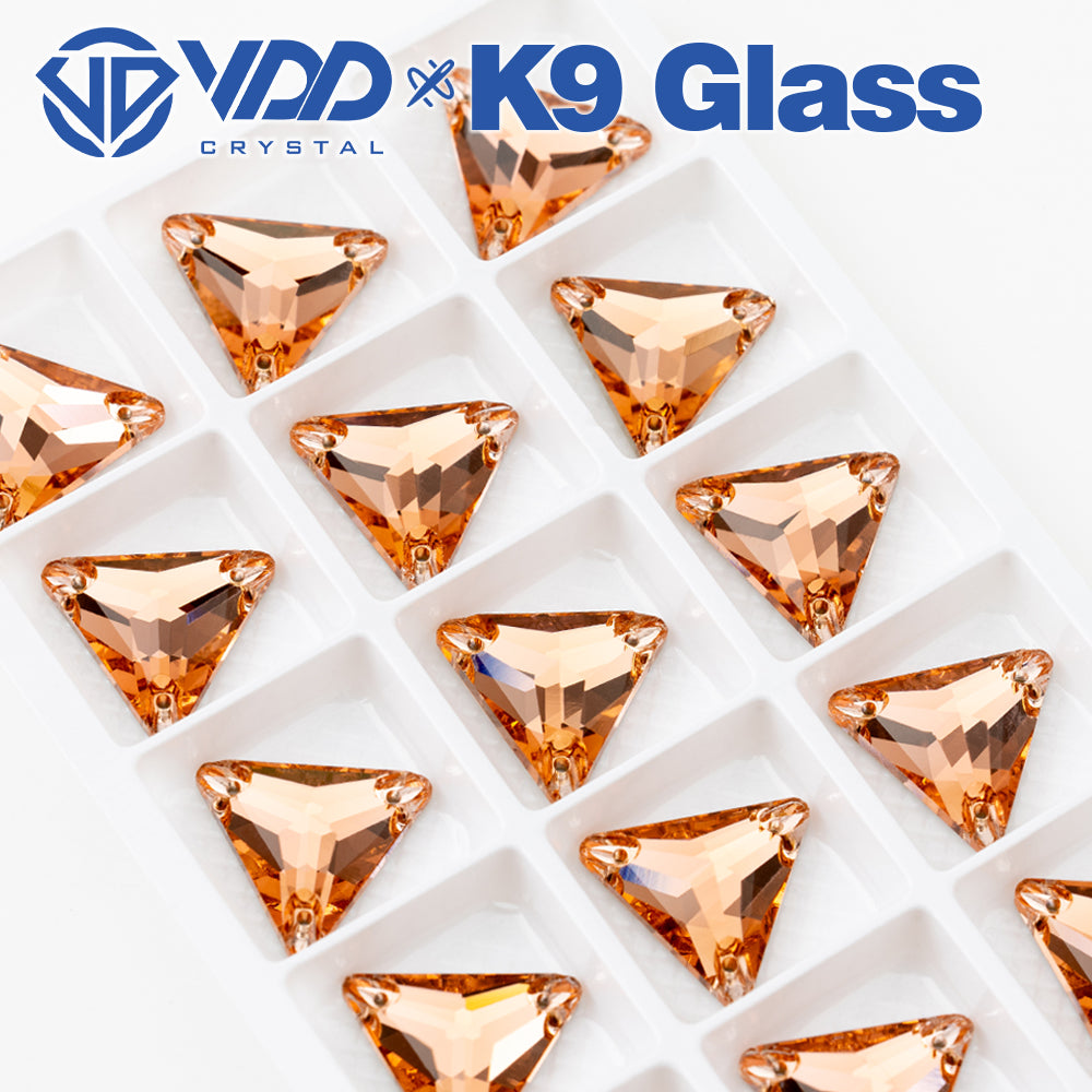 VDD S108 Peach Fuzz Triangle Top Quality K9 Glass Sew on Rhinestones Crystal Flatback Sewing Stones for Clothes Decorations