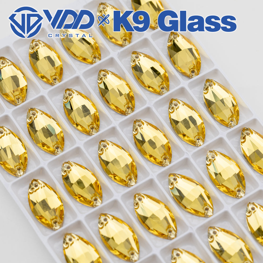 VDD S105 Sun.Topaz  Navette Top Quality K9 Glass Sew on Rhinestones Crystal Flatback Sewing Strass Stones for Garment Decorations