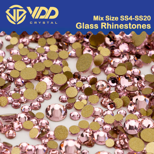 VDD 040 Light Rose Mix Size SS4-SS20 Clear Crystal Rhinestones Non-hotfix Gold Flatback Glitter Stones Nail Art Crafts DIY Decorations