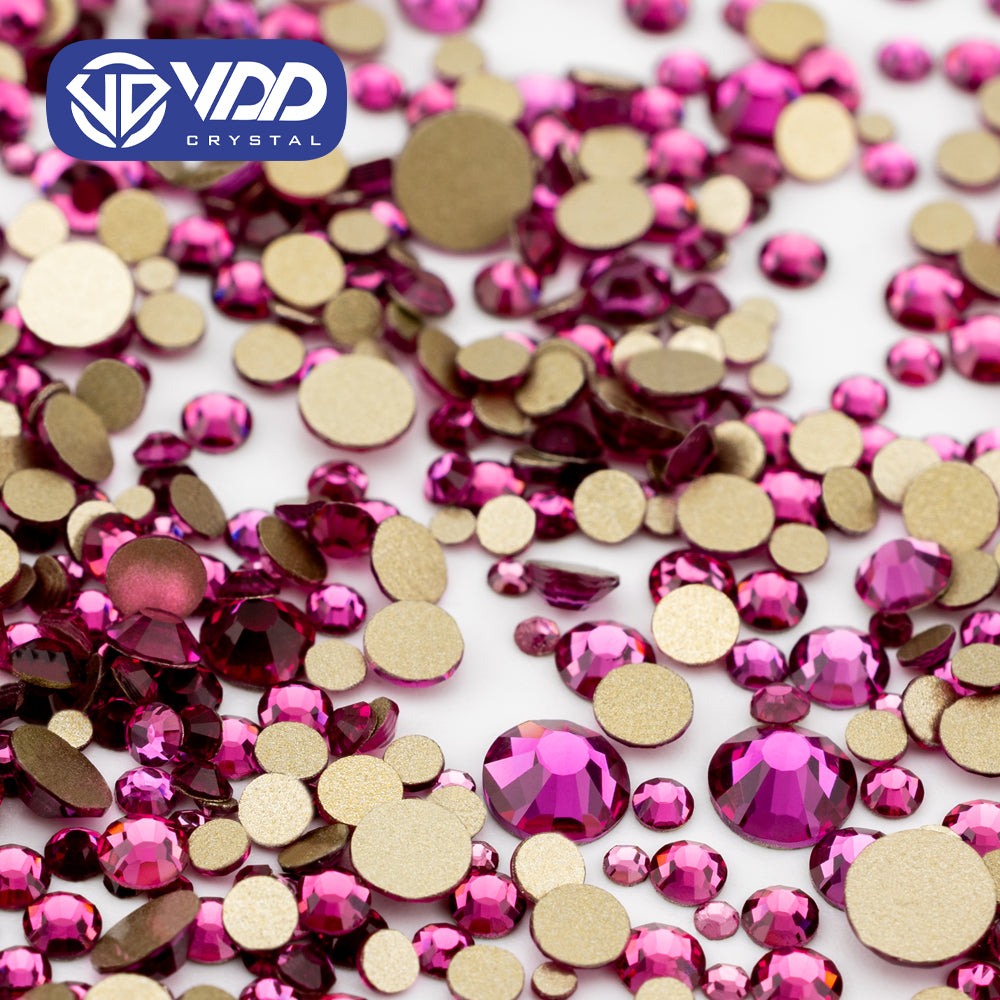 VDD 042 Fuchsia Mix Size SS4-SS20 Clear Crystal Rhinestones Non-hotfix Gold Flatback Glitter Stones Nail Art Crafts DIY Decorations