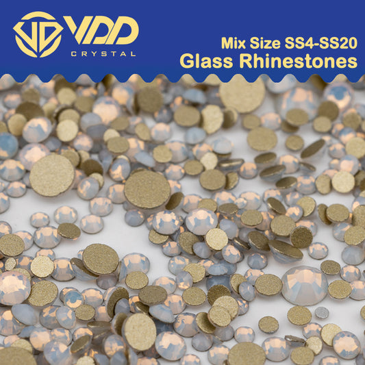 VDD 044 White Opal Mix Size SS4-SS20 Clear Crystal Rhinestones Non-hotfix Gold Flatback Glitter Stones Nail Art Crafts DIY Decorations