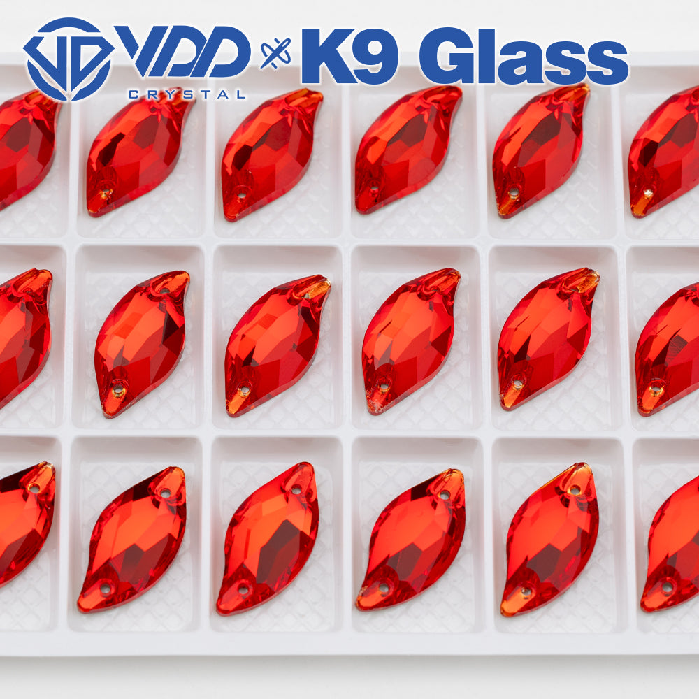 VDD S109 Siam Leaf Top Quality K9 Glass Sew on Rhinestones Crystal Flatback Sewing Stones for Clothes Decorations