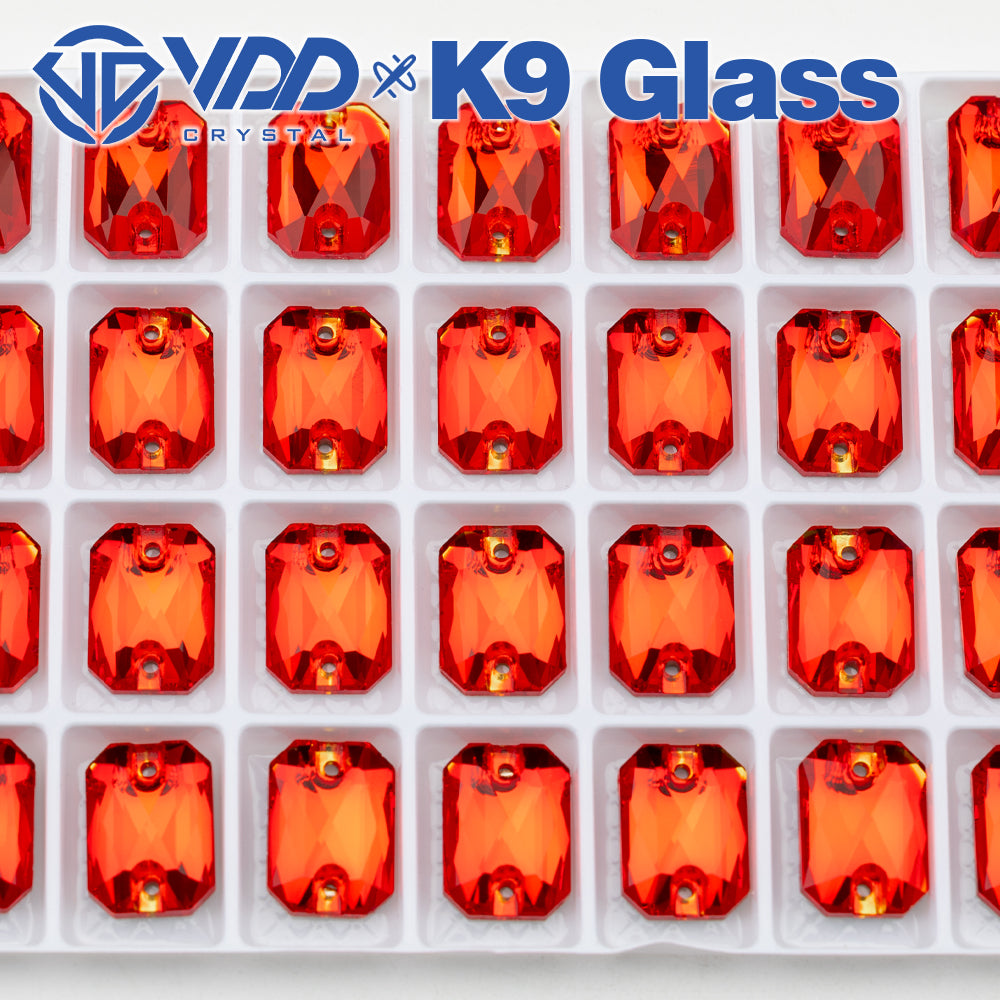 VDD S109 Siam Emerald Cut  Top Quality K9 Glass Sew on Rhinestones Crystal Flatback Sewing Stones for Clothes Decorations