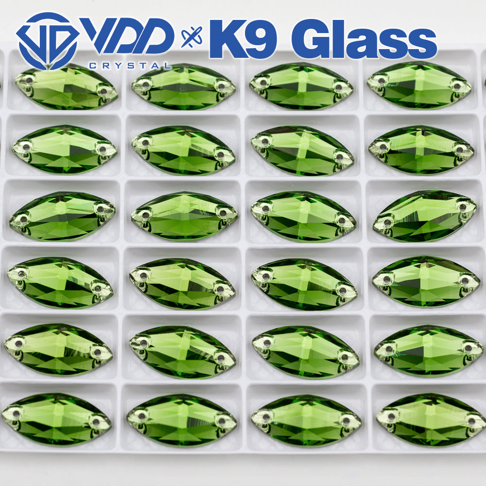 VDD S113 Fern Green Navette Top Quality K9 Glass Sew on Rhinestones Crystal Flatback Sewing Strass Stones for Garment Decorations