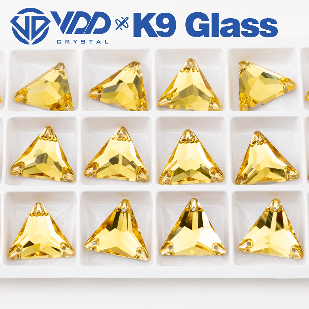 VDD S105 Sun.Topaz Triangle Top Quality K9 Glass Sew on Rhinestones Crystal Flatback Sewing Stones for Clothes Decorations
