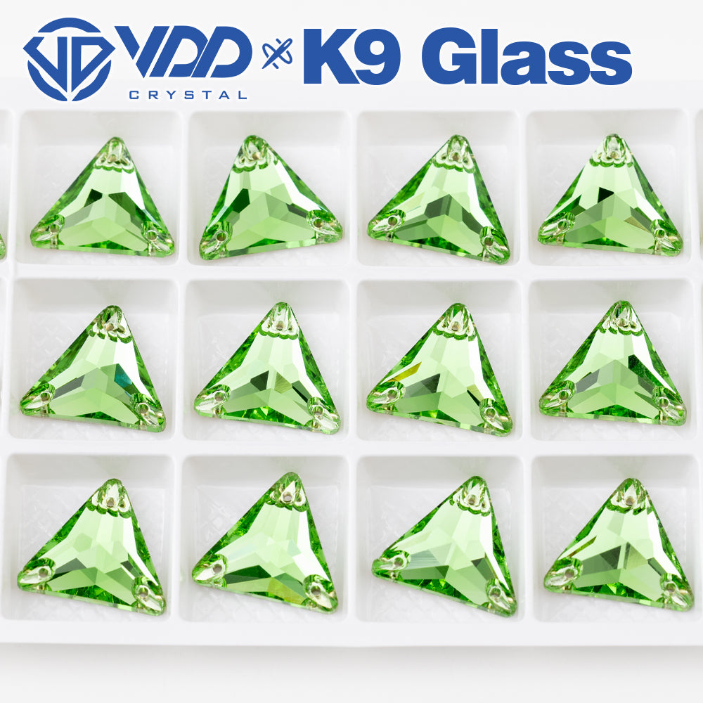 VDD S112 Lt.Peridot Triangle Top Quality K9 Glass Sew on Rhinestones Crystal Flatback Sewing Stones for Clothes Decorations