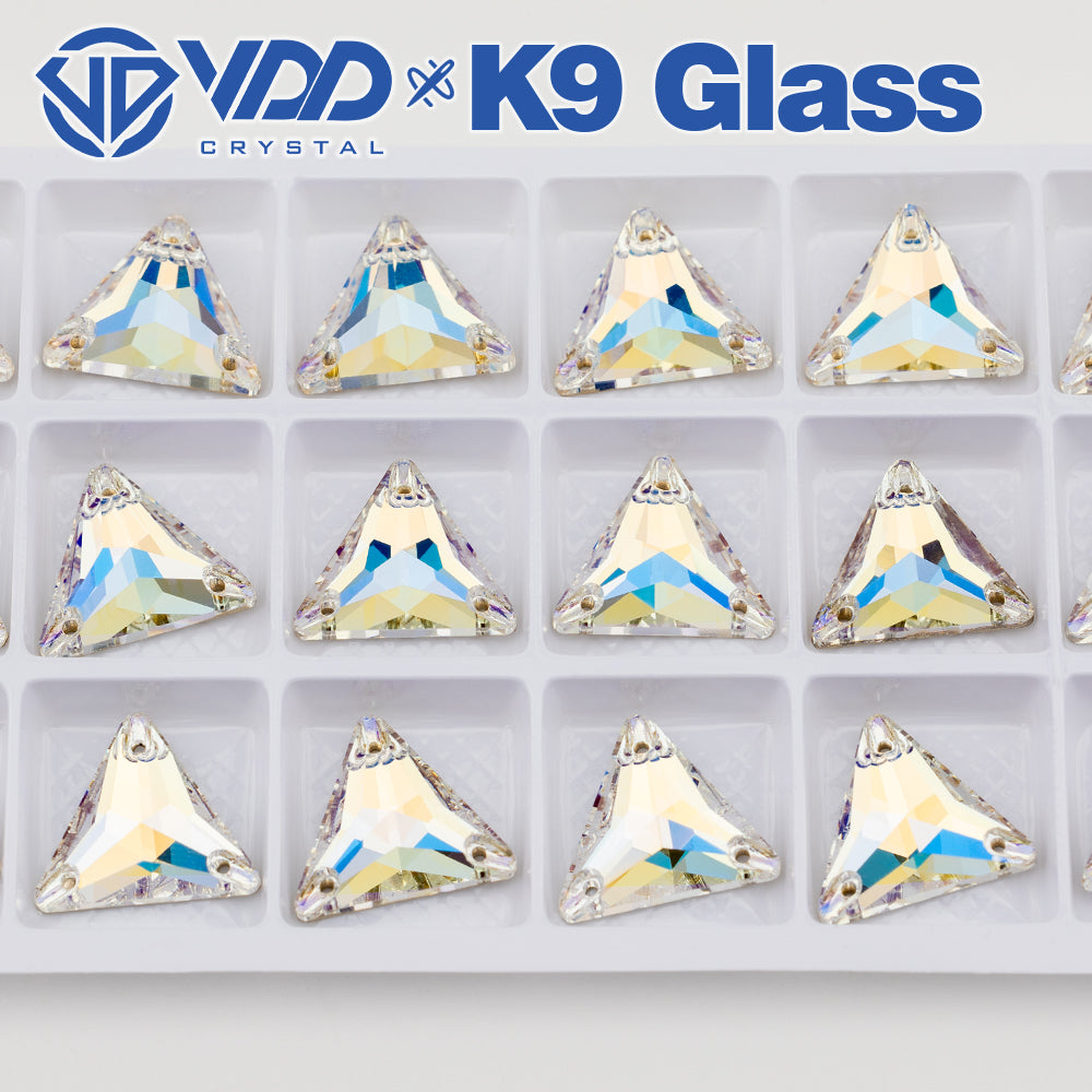 VDD S256 Moonlight Triangle Top Quality K9 Glass Sew on Rhinestones Crystal Flatback Sewing Stones for Clothes Decorations