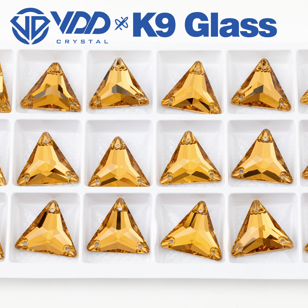 VDD S106 Lt.Co.Topaz Triangle Top Quality K9 Glass Sew on Rhinestones Crystal Flatback Sewing Stones for Clothes Decorations