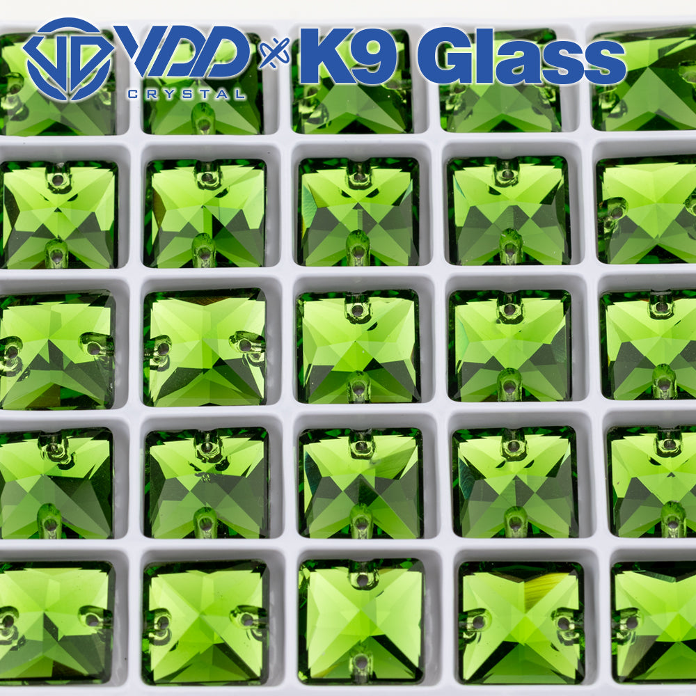 VDD S113 Fern Green Square Top Quality K9 Glass Sew on Rhinestones Crystal Flatback Sewing Stones for Clothes Decorations