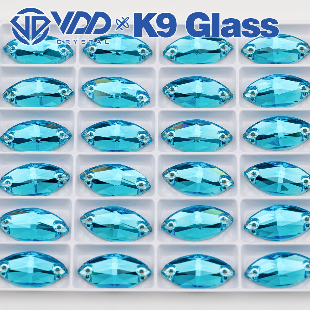 VDD S116 Aqua Blue Navette Top Quality K9 Glass Sew on Rhinestones Crystal Flatback Sewing Strass Stones for Garment Decorations