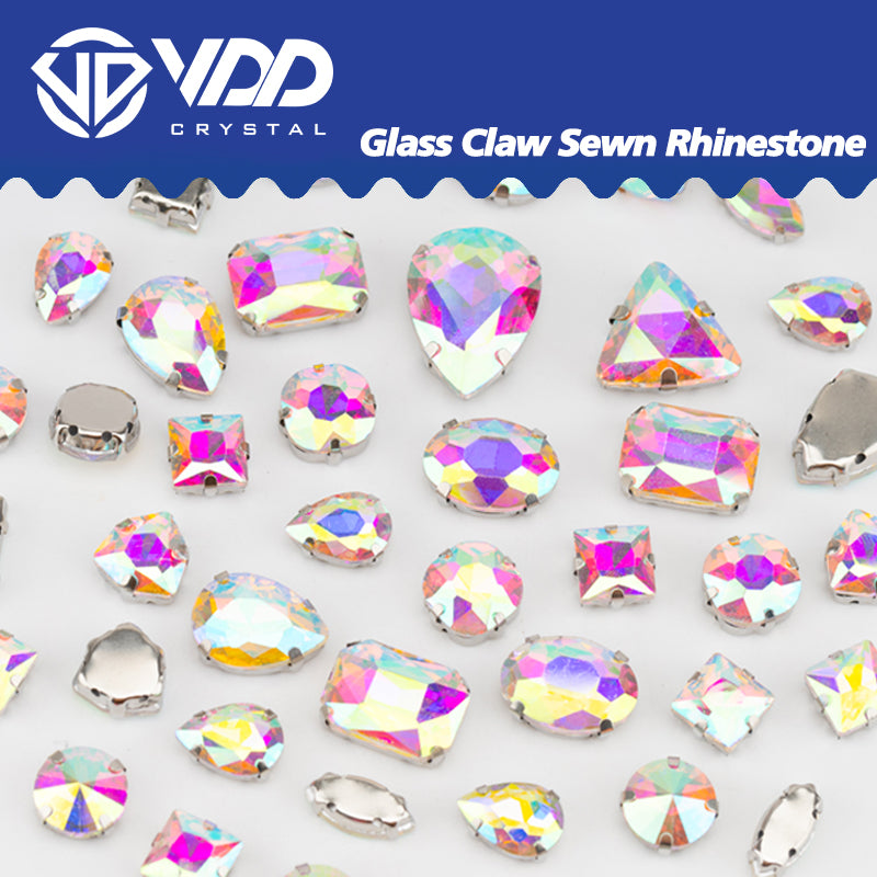 VDD  Crystal AB Multi Shape Mix Size Glass Sew on Rhinestones Crystal Flatback Stones For DIY Shoes Accessories