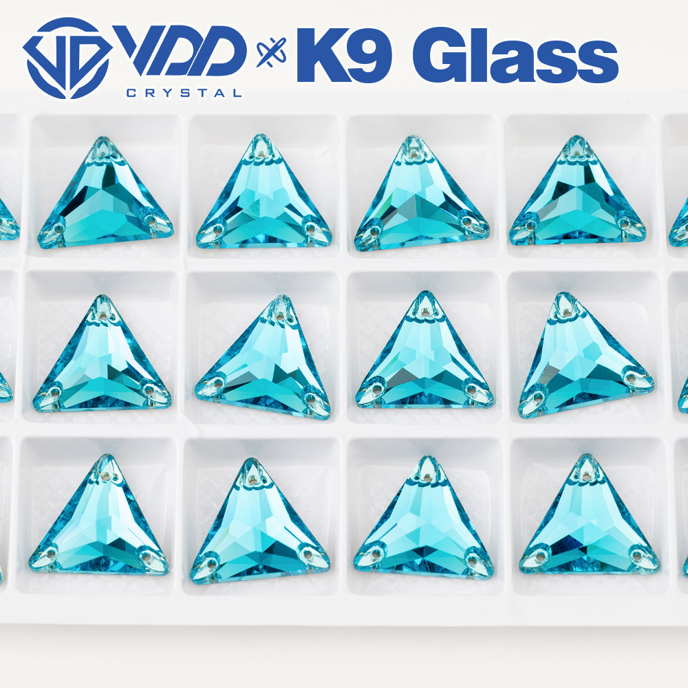 VDD S116 Aqua Blue Triangle Top Quality K9 Glass Sew on Rhinestones Crystal Flatback Sewing Stones for Clothes Decorations