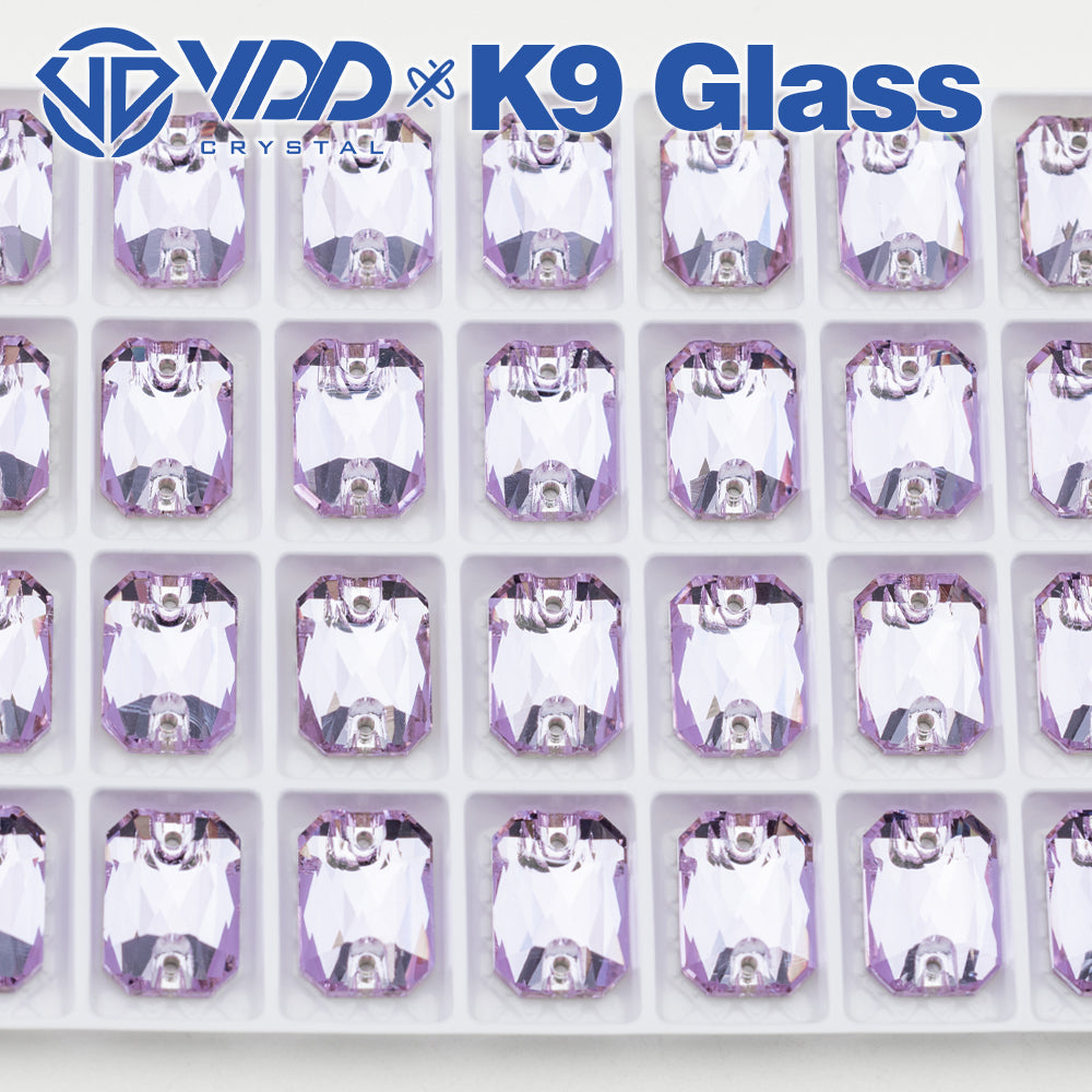 VDD S122 Violet Emerald Cut  Top Quality K9 Glass Sew on Rhinestones Crystal Flatback Sewing Stones for Clothes Decorations