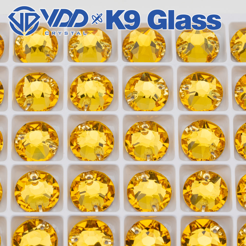 VDD S105 Sun.Topaz 8 Big 8 Small Top Quality K9 Glass Sew on Rhinestones Crystal Flatback Sewing Stones for Clothes Decorations