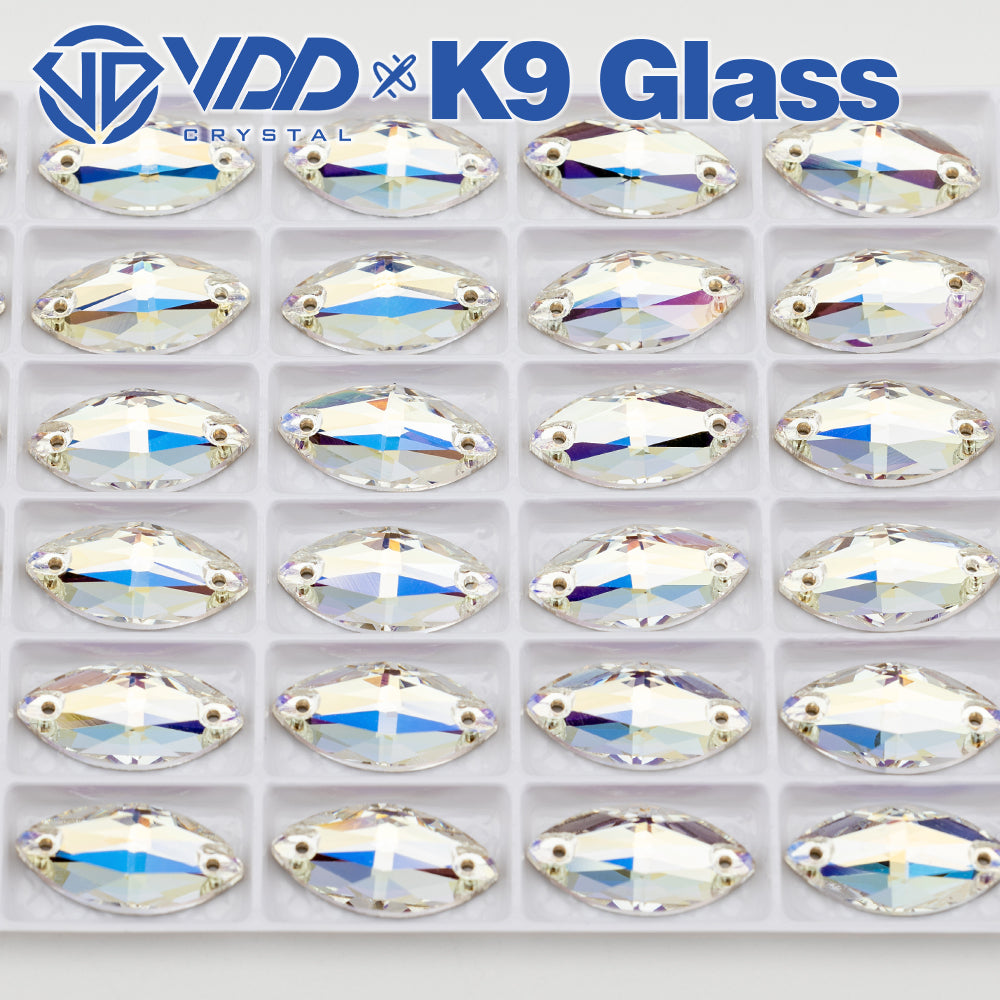 VDD S256 Moonlight Navette Top Quality K9 Glass Sew on Rhinestones Crystal Flatback Sewing Strass Stones for Garment Decorations