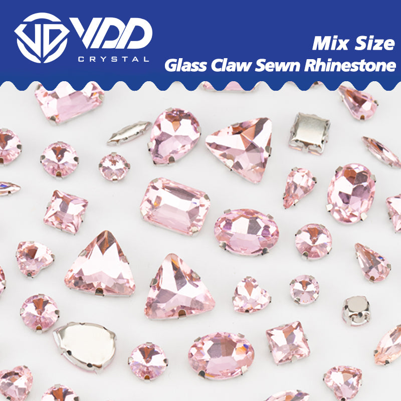 VDD  Pink Multi Shape Mix Size Glass Sew on Rhinestones Crystal Flatback Stones For DIY Shoes Accessories