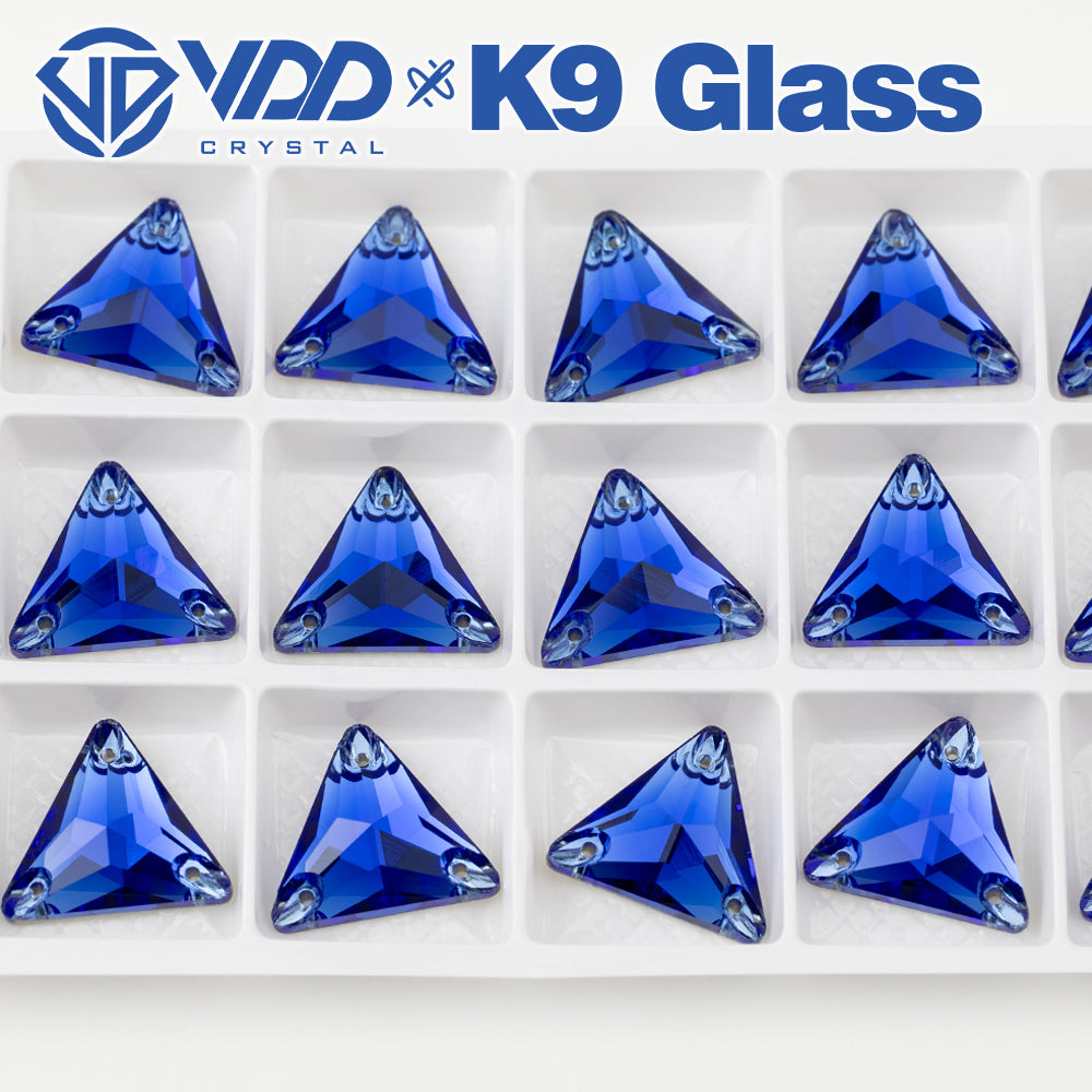 VDD S118 Sapphire Triangle Top Quality K9 Glass Sew on Rhinestones Crystal Flatback Sewing Stones for Clothes Decorations