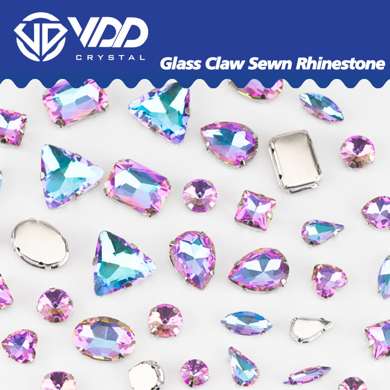 VDD Aurora Blue Multi Shape Mix Size Glass Sew on Rhinestones Crystal Flatback Stones For DIY Shoes Accessories