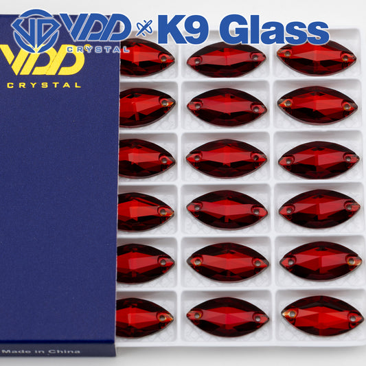VDD S110 Garnet Navette Top Quality K9 Glass Sew on Rhinestones Crystal Flatback Sewing Strass Stones for Garment Decorations
