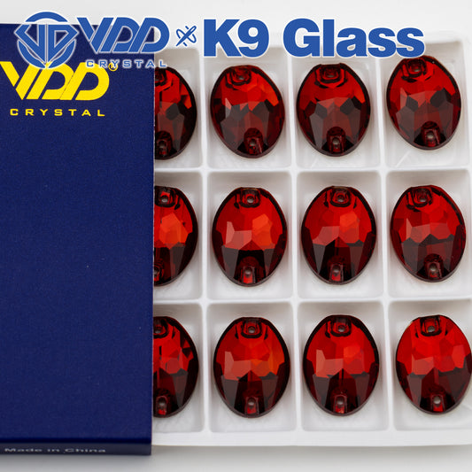 VDD S110 Garnet Oval Top Quality K9 Glass Sew on Rhinestones Crystal Flatback Sewing Stones for Clothes Decorations