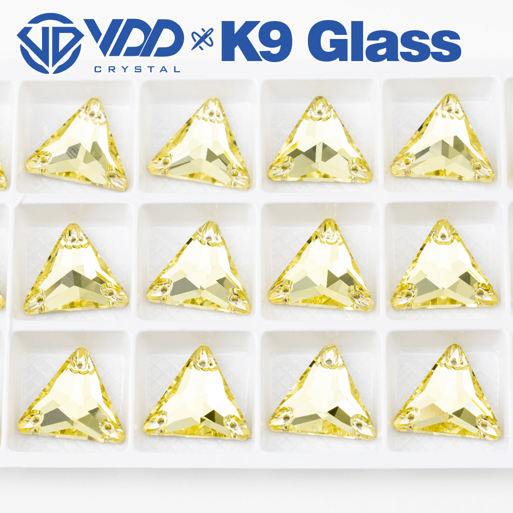 VDD S104 Jonquil Triangle Top Quality K9 Glass Sew on Rhinestones Crystal Flatback Sewing Stones for Clothes Decorations