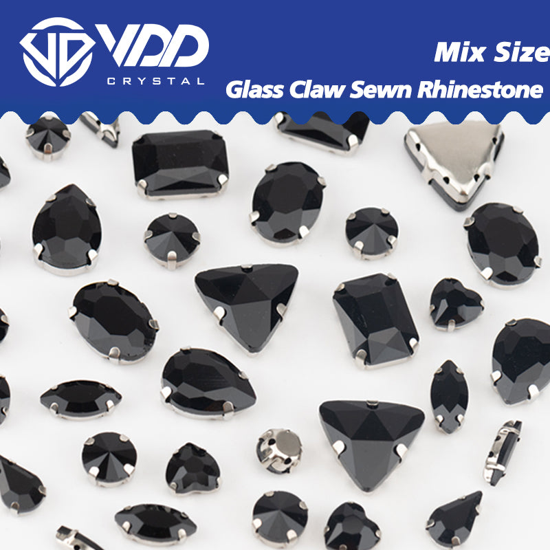 VDD  Jet Multi Shape Mix Size Glass Sew on Rhinestones Crystal Flatback Stones For DIY Shoes Accessories