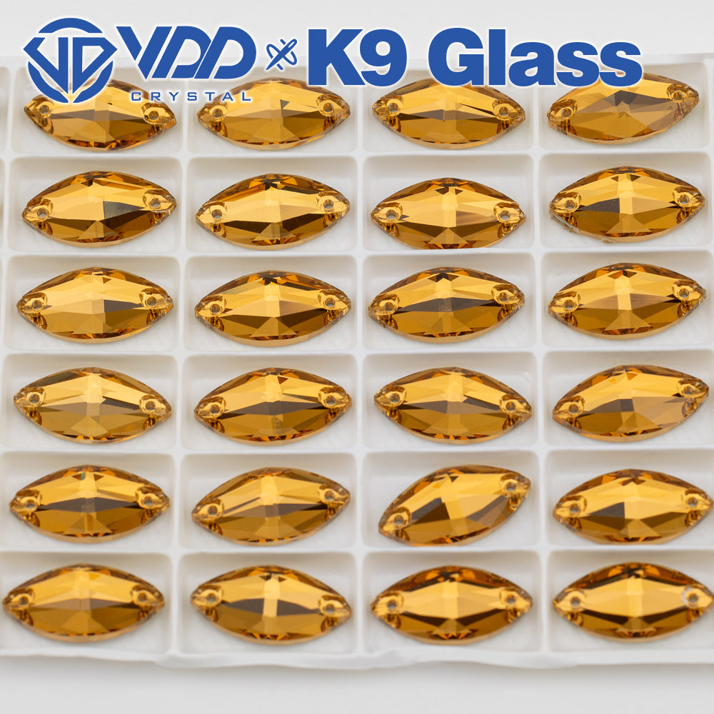 VDD S106 Lt.Co.Topaz  Navette Top Quality K9 Glass Sew on Rhinestones Crystal Flatback Sewing Strass Stones for Garment Decorations