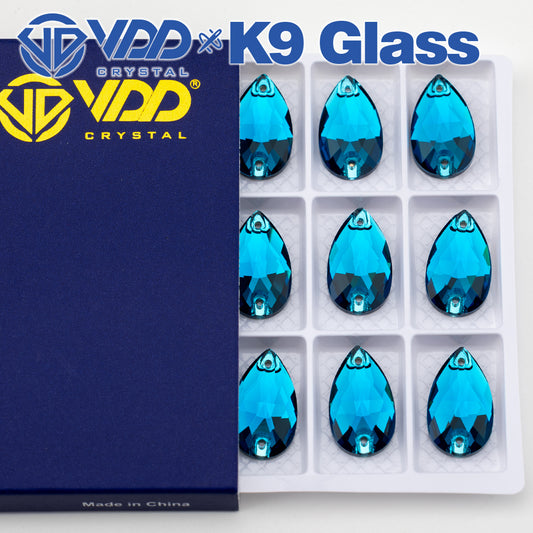 VDD S115 Indicolite Pear Top Quality K9 Glass Sew on Rhinestones Crystal Flatback Sewing Strass Stones for DIY Garment Decorations
