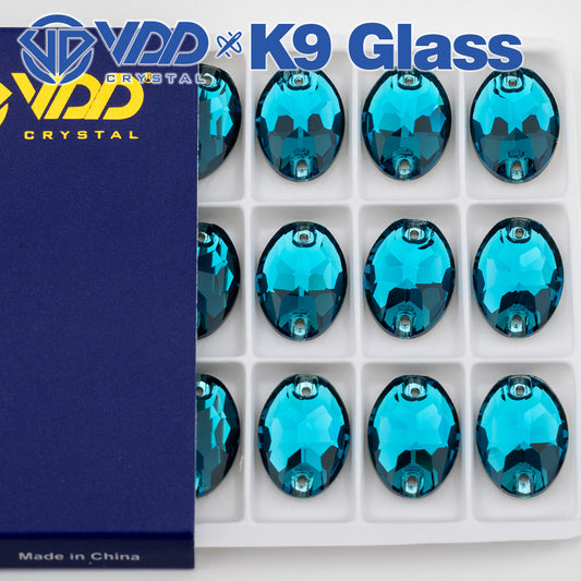 VDD S115 Indicolite  Oval Top Quality K9 Glass Sew on Rhinestones Crystal Flatback Sewing Stones for Clothes Decorations