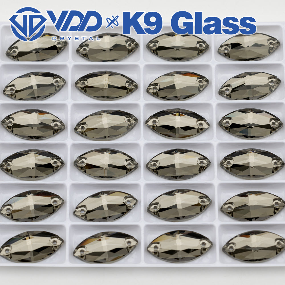VDD S103 Black Diamond  Navette Top Quality K9 Glass Sew on Rhinestones Crystal Flatback Sewing Strass Stones for Garment Decorations
