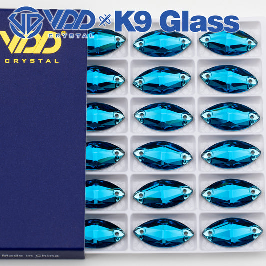 VDD S115 Indicolite  Navette Top Quality K9 Glass Sew on Rhinestones Crystal Flatback Sewing Strass Stones for Garment Decorations