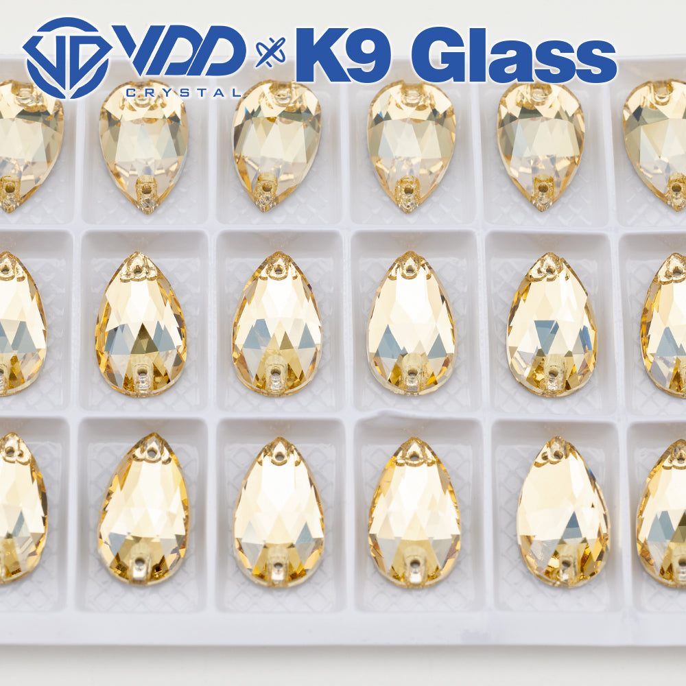 VDD S257 Golden Shadow Pear Top Quality K9 Glass Sew on Rhinestones Crystal Flatback Sewing Strass Stones for DIY Garment Decorations