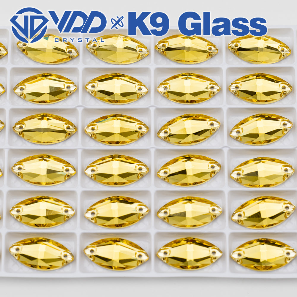 VDD S105 Sun.Topaz  Navette Top Quality K9 Glass Sew on Rhinestones Crystal Flatback Sewing Strass Stones for Garment Decorations
