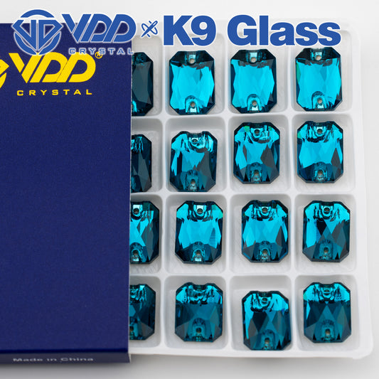 VDD S115 Indicolite Emerald Cut  Top Quality K9 Glass Sew on Rhinestones Crystal Flatback Sewing Stones for Clothes Decorations