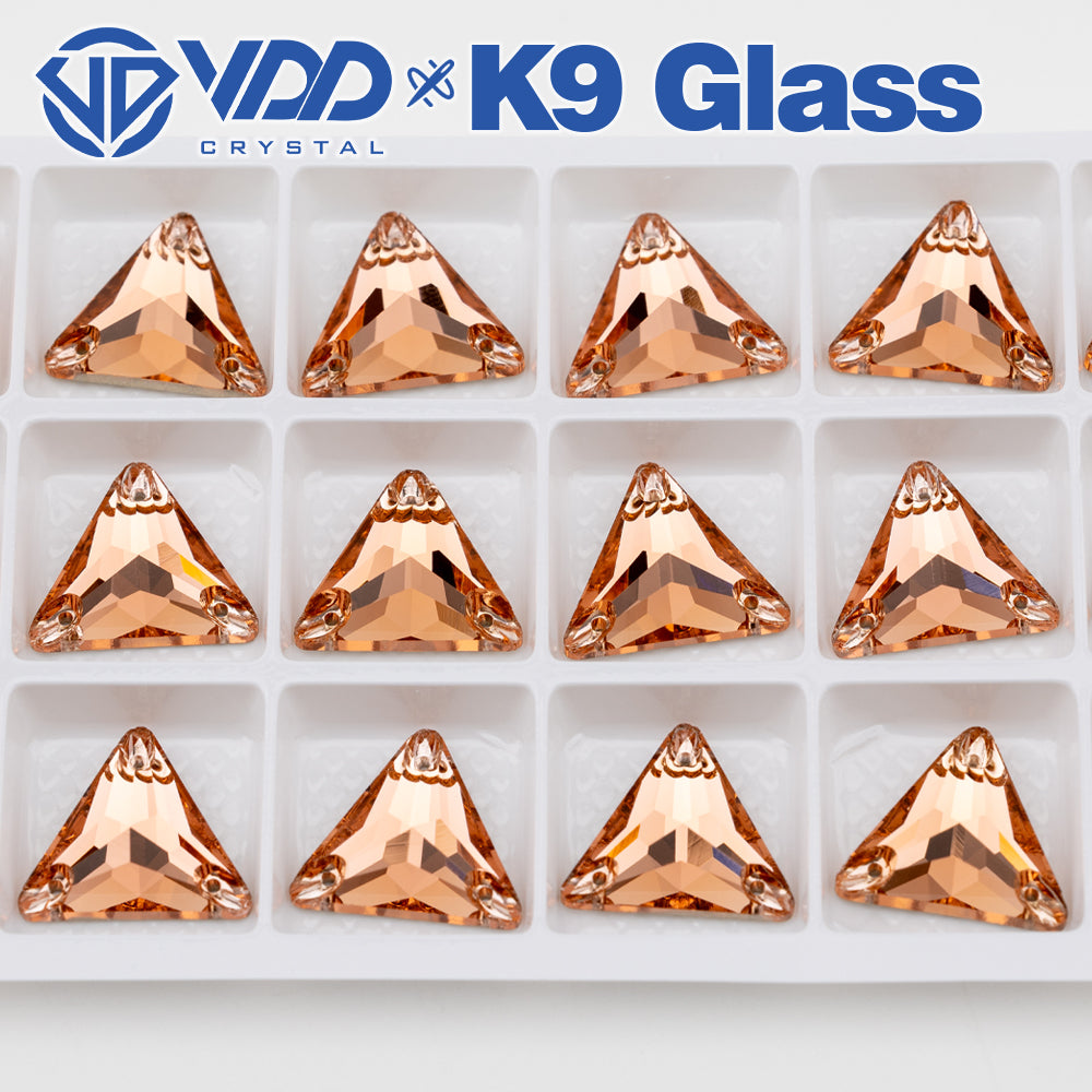 VDD S108 Peach Fuzz Triangle Top Quality K9 Glass Sew on Rhinestones Crystal Flatback Sewing Stones for Clothes Decorations