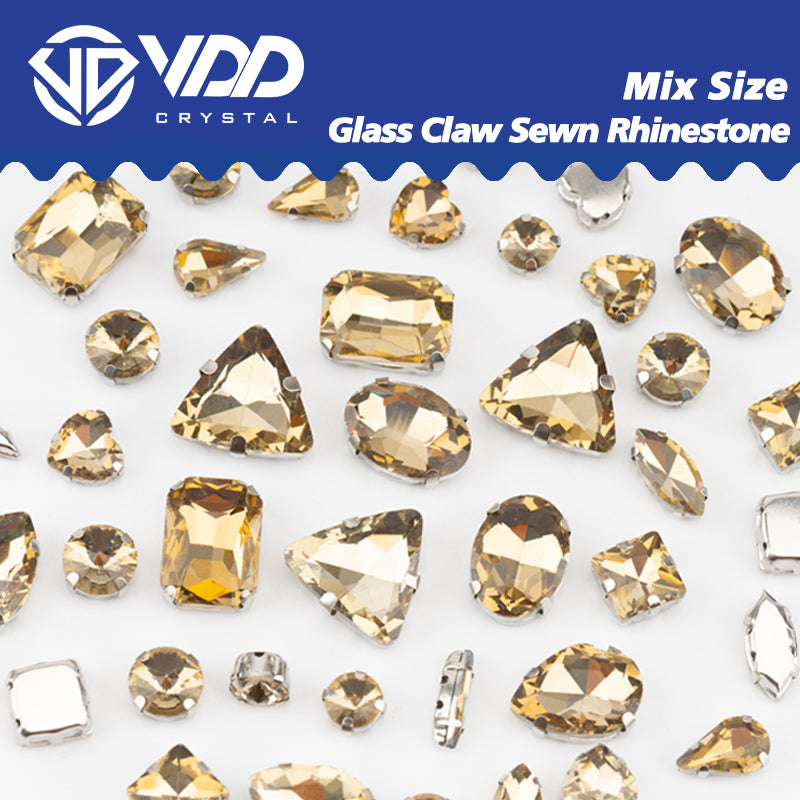 VDD  Light Coffee Multi Shape Mix Size Glass Sew on Rhinestones Crystal Flatback Stones For DIY Shoes Accessories