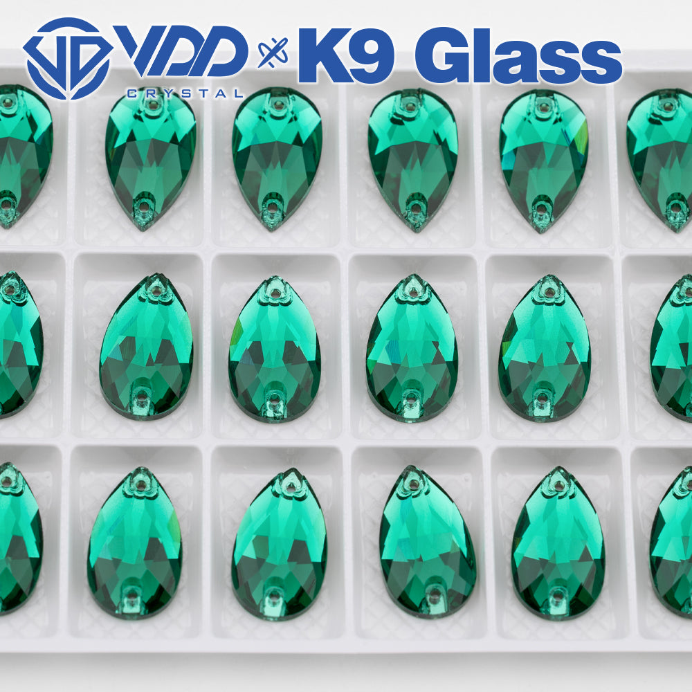 VDD S114 Green Zircon Pear Top Quality K9 Glass Sew on Rhinestones Crystal Flatback Sewing Strass Stones for DIY Garment Decorations