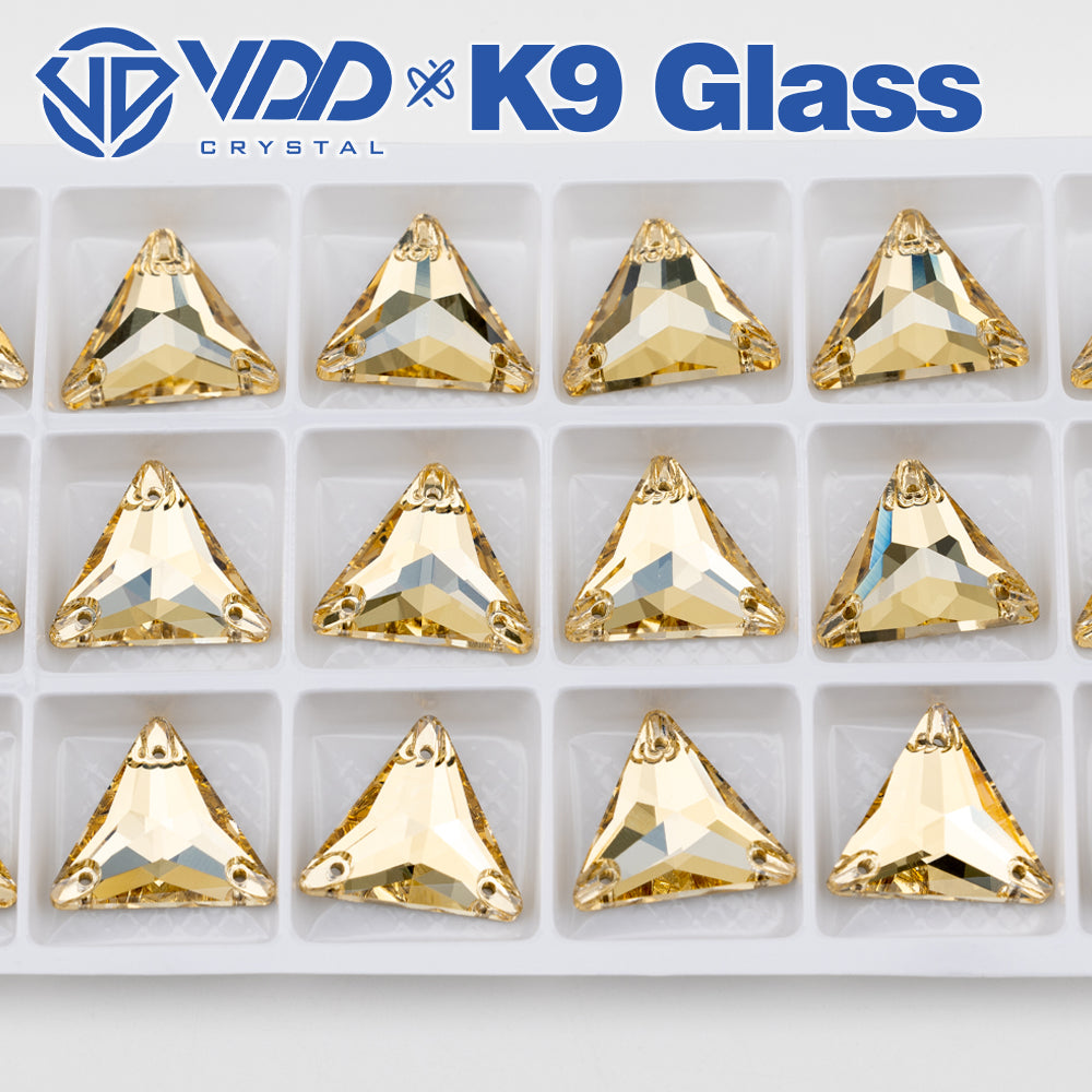 VDD S257 Golden Shadow Triangle Top Quality K9 Glass Sew on Rhinestones Crystal Flatback Sewing Stones for Clothes Decorations