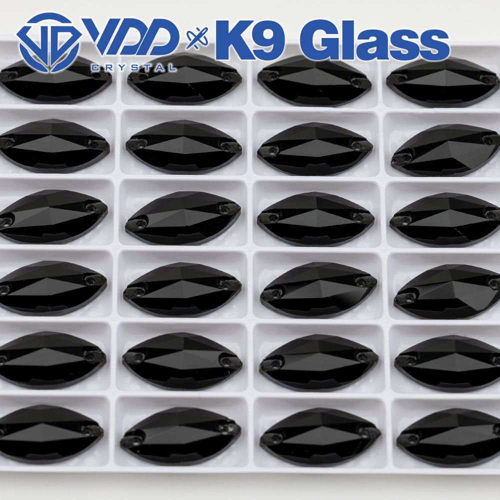 VDD S102 Jet  Navette Top Quality K9 Glass Sew on Rhinestones Crystal Flatback Sewing Strass Stones for Garment Decorations